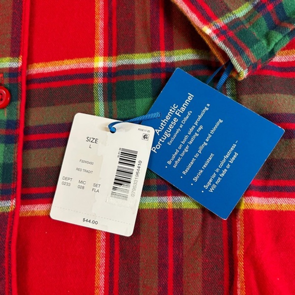 Sleep Sense Red and Green Plaid Women's Flannel Sleep Shirt Size L NWT - Picture 4 of 8